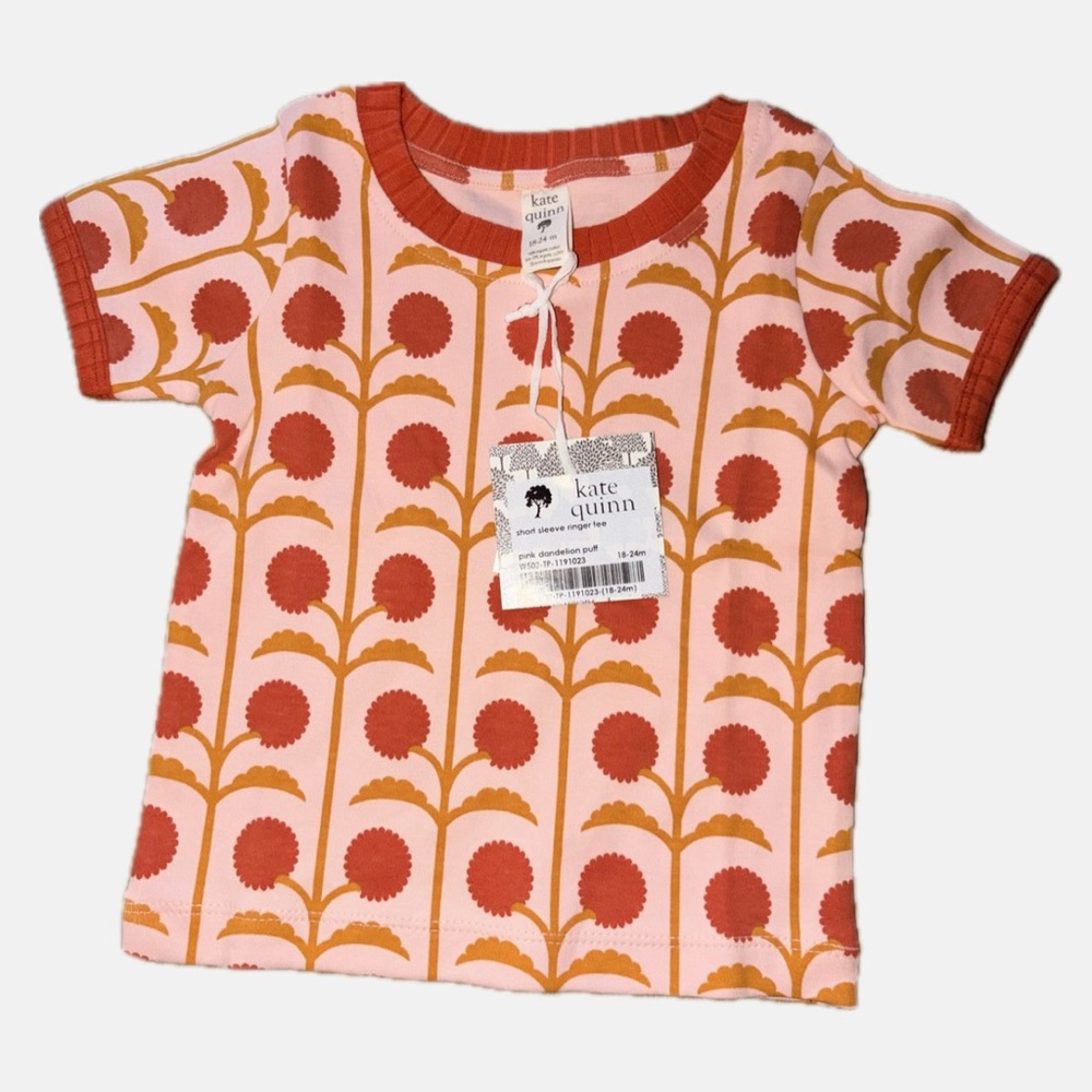 NWT Kate Quinn Short Sleeve Ringer Tee Pink Dandelion Puff 18/24M